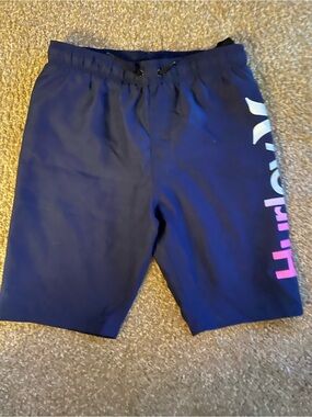 Hurley Navy Blue Kids Swim Trunks with White and Pink Logo
Size large boys